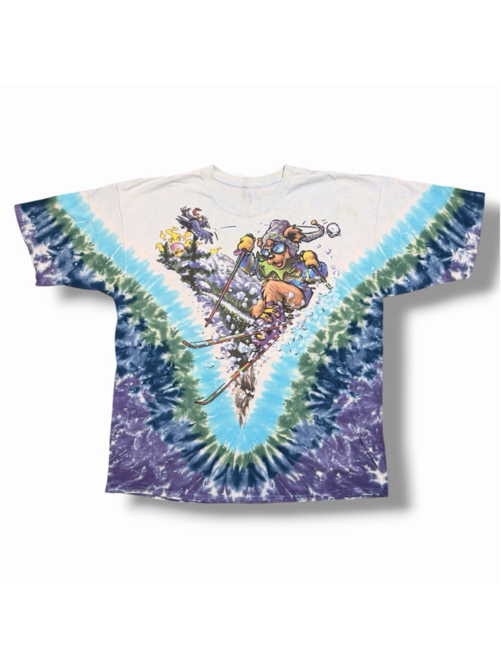 VTG 1996 LIQUID BLUE Grateful Dead Bear Skiing 2 Sided Tie Dye AOP T Shirt XL ??